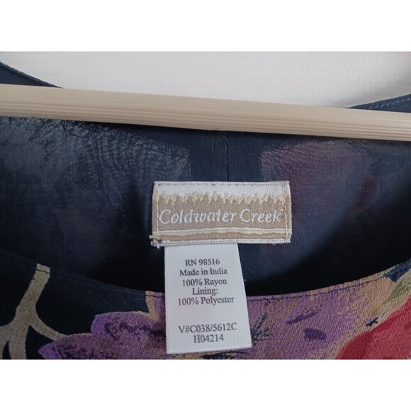 Coldwater Creek Floral Maxi Long Dress Sleeveless Chiffon Lined Black Purple 24 - Picture 3 of 3